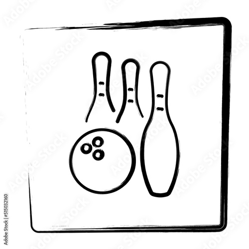 Pin Bowling, brush frame, vector illustration.