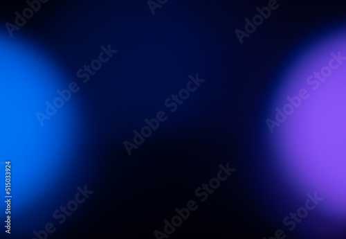 Bokeh neon glow. Blur light flare. Futuristic illumination. Defocused UV blue purple color glare on dark modern presentation abstract copy space background.