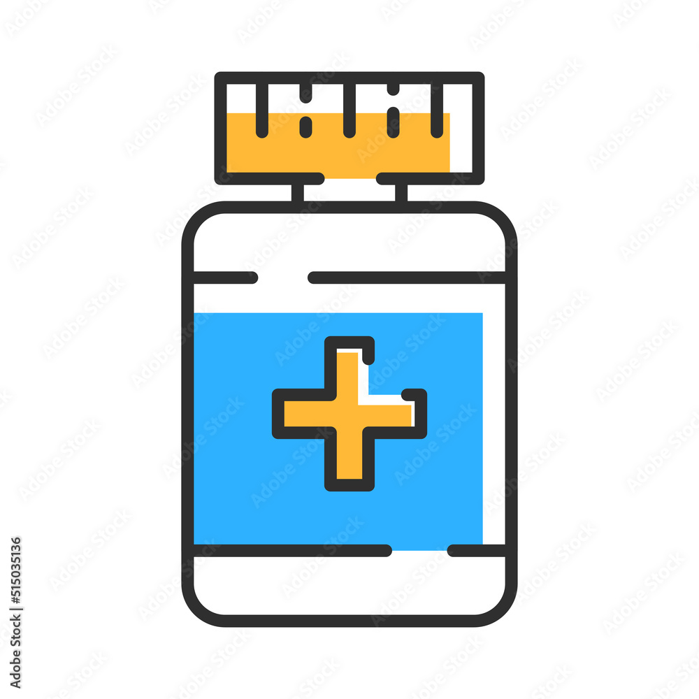 Obraz premium Pills buttle line icon. Medicament and pharmaceutical. Vector flat illustration