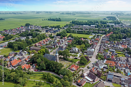 Aerial from the traditional village Ternaard in Friesland the Netherlands