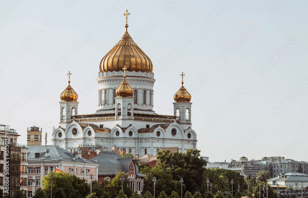 The Russian Orthodox Cathedral is the Cathedral of Christ the Savior in Moscow, Russian Federation. The setting sun. Soft light.