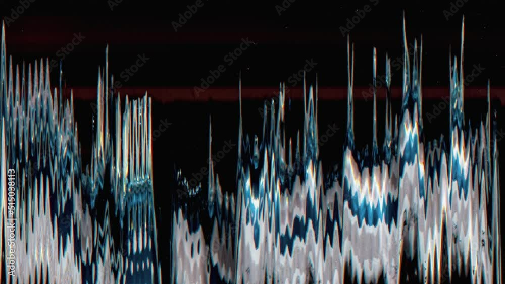 Analog TV glitch. Noise overlay. VHS distortion texture. Blue white red black color flicker fuzzy vibration static artifacts dust scratches on dark abstract background.