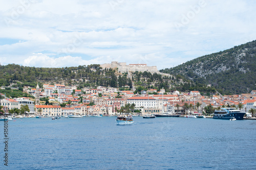 Old Adriatic island town Hvar, famous touristic destination, view from the sea