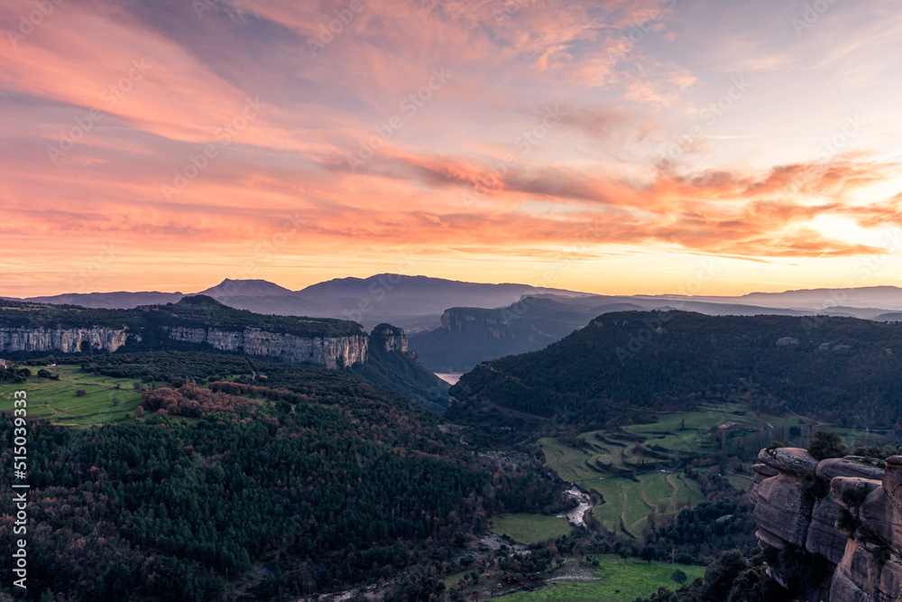 Sunset over the mountains (Panta de Sau, Spain, Catalonia)