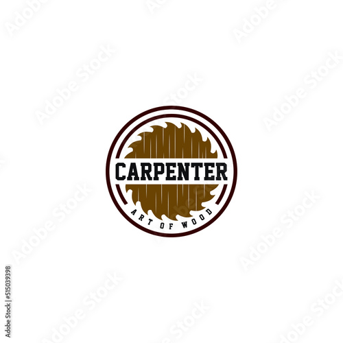 Vintage carpenter logo with saw vector graphic