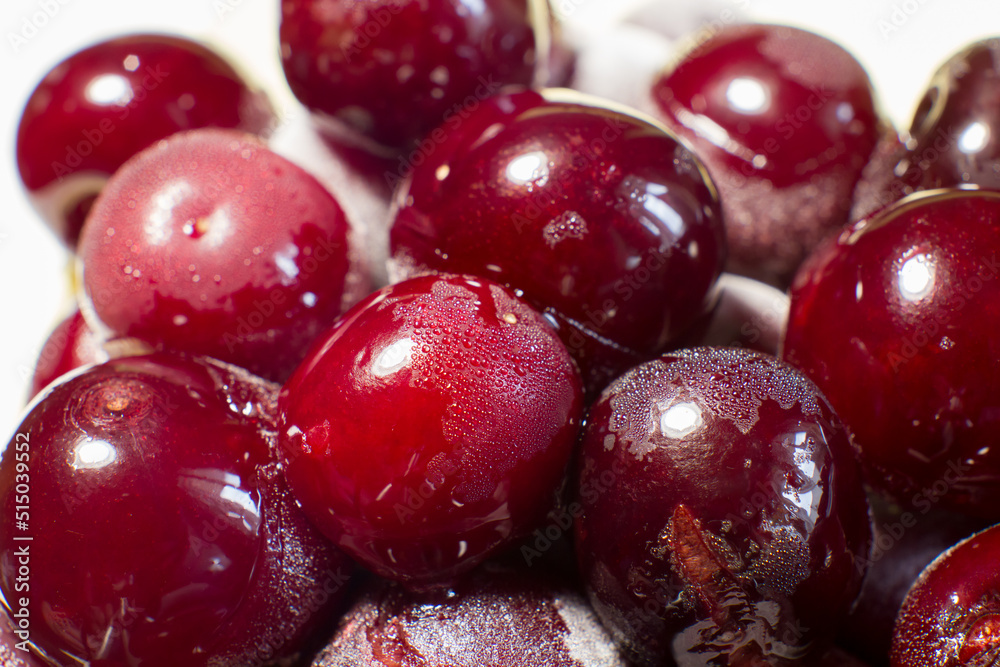 Appetizing juicy cherries with frost close-up Appetizing juicy cherries with frost close-up
