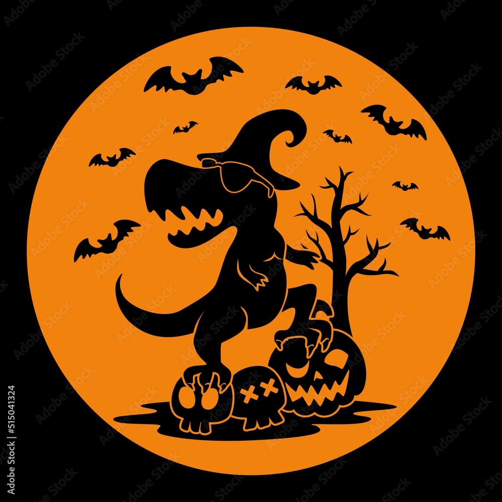 Halloween Dinosaur T-rex illustration, Little Ghost with Bow, Boy & Girl Ghost vector