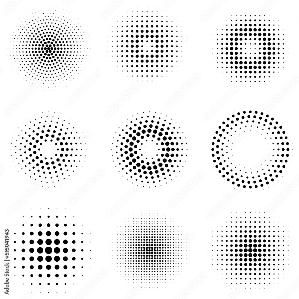 Halftone circle dots sphere. Logo emblem design element vector illustration.