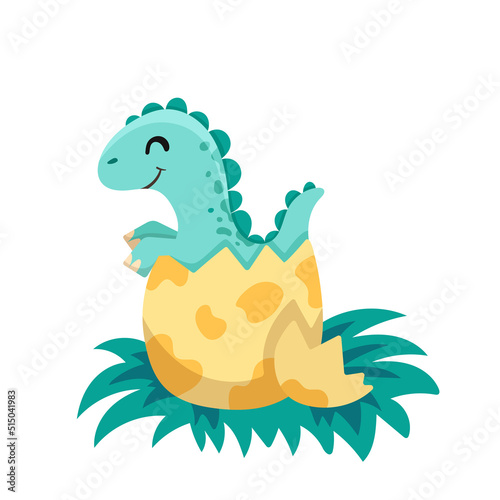 Cute little dinosaur vector illustration in cartoon style for children design, greeting birthday card, nursery poster.