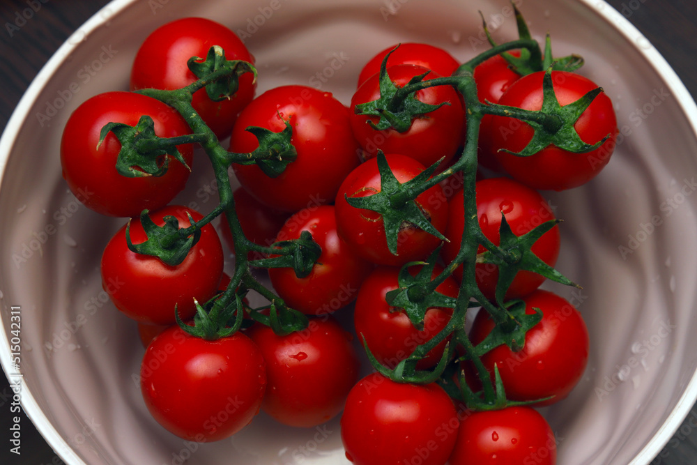 Cherry tomatoes with twig in dark light. Shallow depth of field Cherry tomatoes with twig in dark light. Shallow depth of field