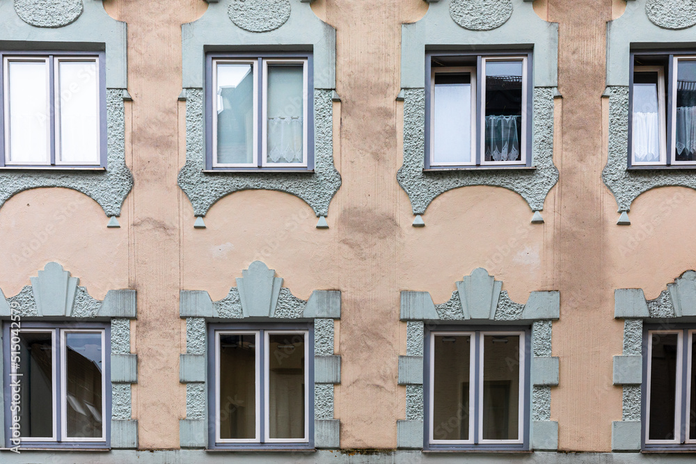 facades of houses in the city of Füssen, in southern Bavaria