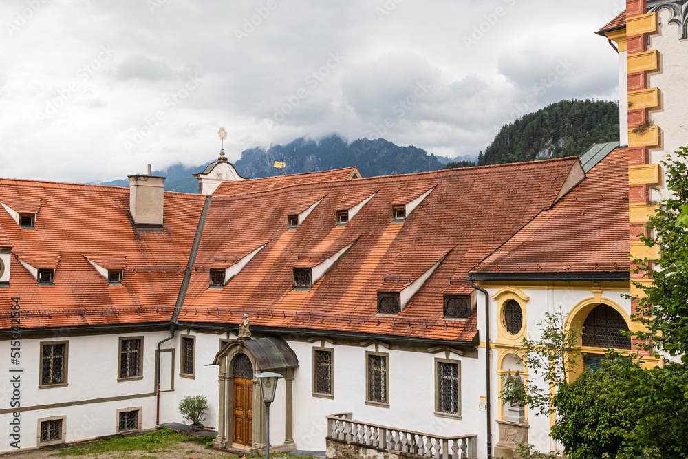 facades of houses in the city of Füssen, in southern Bavaria