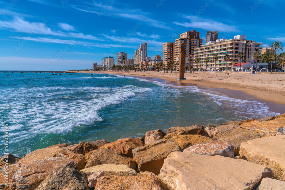El Campello sandy beach Spain near Benidorm and Alicante with seafront and apartments