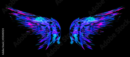 Colourful abstract glowing wings. Angel fantasy wings. 