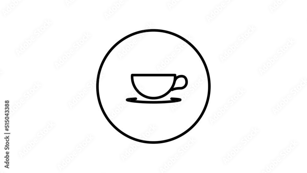 Cup, coffee cup, tea cup, line icon outline in circle, video animation, self drawing. Cup, coffee cup, tea cup, line icon outline in circle, video animation, self drawing.