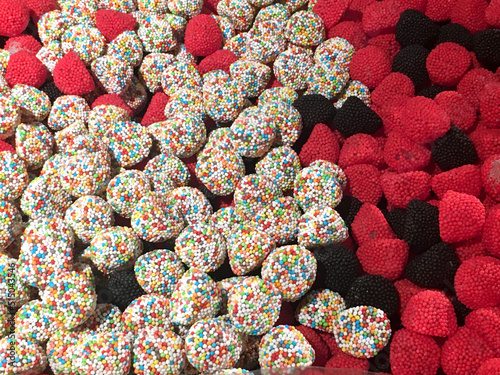 Fototapeta Naklejka Na Ścianę i Meble -  Multicolor jelly berries in sweet-shop, background