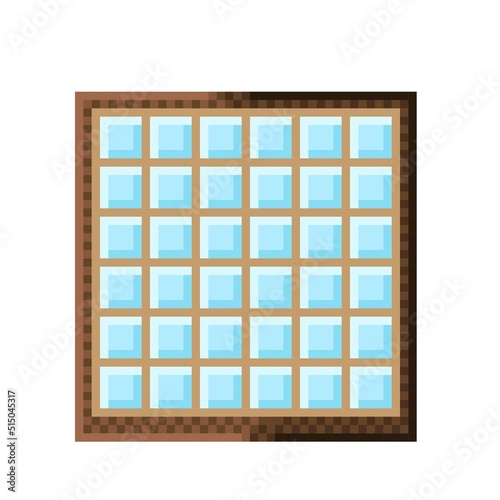 Window icon, pixel art. Windows for games. Vector illustration. Wooden window pixel art.