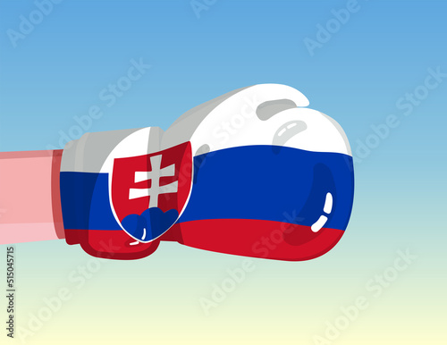 Flag of Slovakia on boxing glove. Confrontation between countries with competitive power. Offensive attitude. Separation of power. Template ready design.