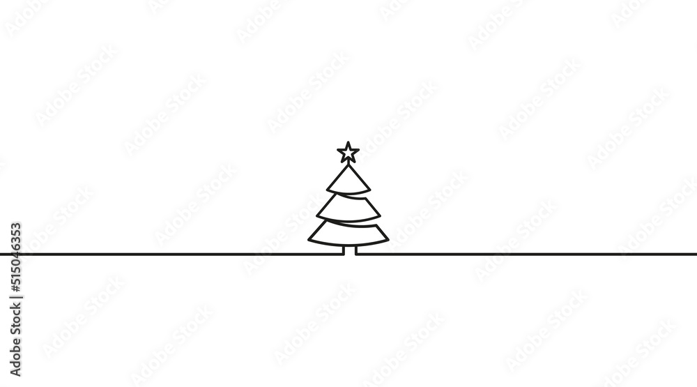 Weihnachtsbaum mit Stern als Umriss in Schwarzweiß  - obrazy, fototapety, plakaty 