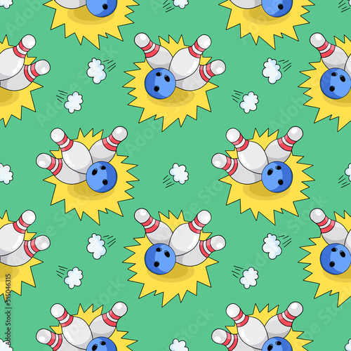 Bowling, vector seamless pattern in the style of doodles, hand drawn