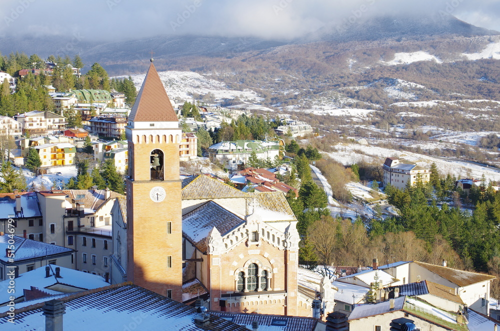 Rivisondoli (AQ) - View of the characteristic snowy mountain village - Abruzzo - Italy