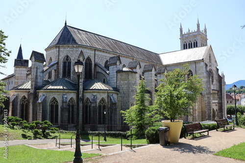 La cathédrale Saint Jean Baptiste, de style néogothique, construite au 19eme siècle, vue de l'extérieur, ville de Belley, département de l'Ain, France photo