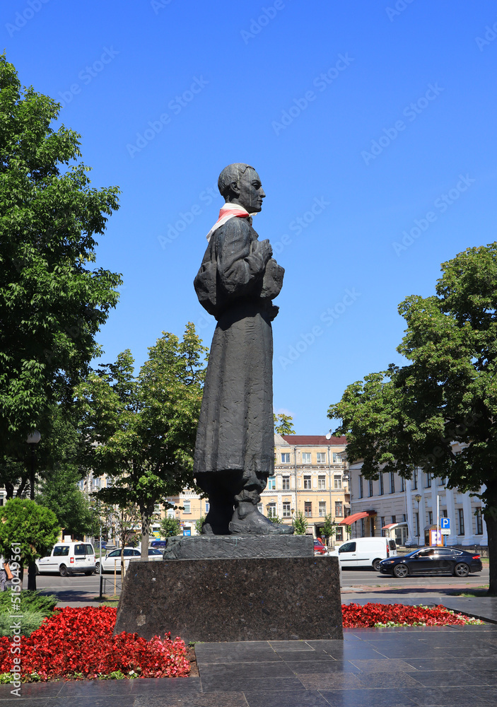 Monument to Grigory Skovoroda on Kontraktova Square on Podil in Kyiv, Ukraine
