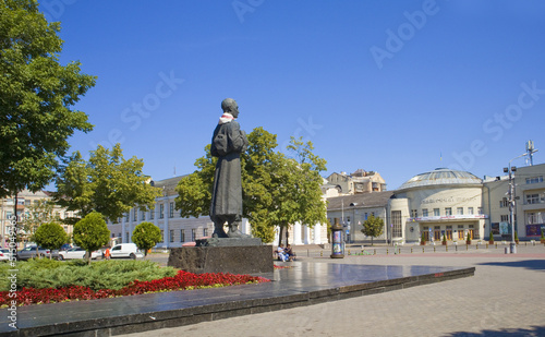 Monument to Grigory Skovoroda on Kontraktova Square on Podil in Kyiv, Ukraine