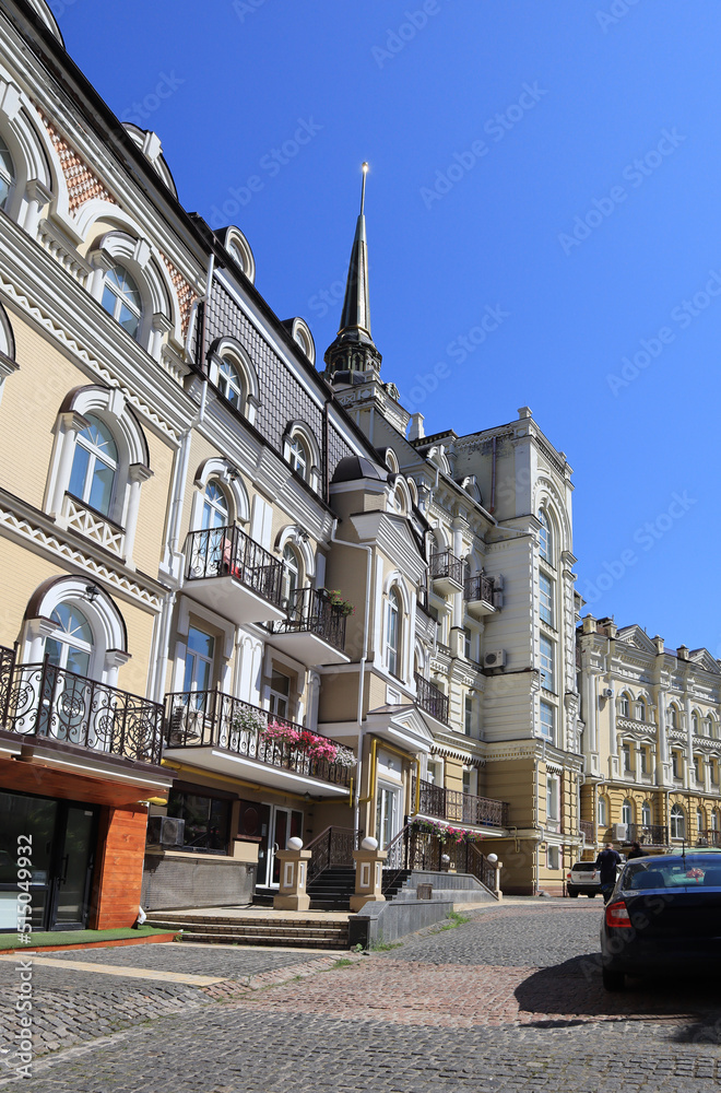 Architecture of Vozdvizhenka district in Old Town of Kyiv, Ukraine	