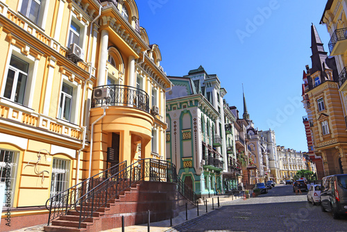 Architecture of Vozdvizhenka district in Old Town of Kyiv, Ukraine	 photo