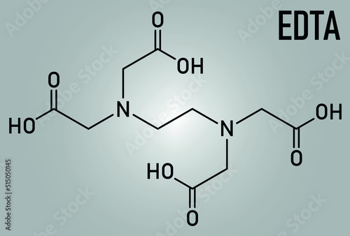 Skeletal formula of ethylenediaminetetraacetic acid or EDTA complexing agent molecule. Used in treatment of lead poisoning and in descaling solutions to remove limescale.