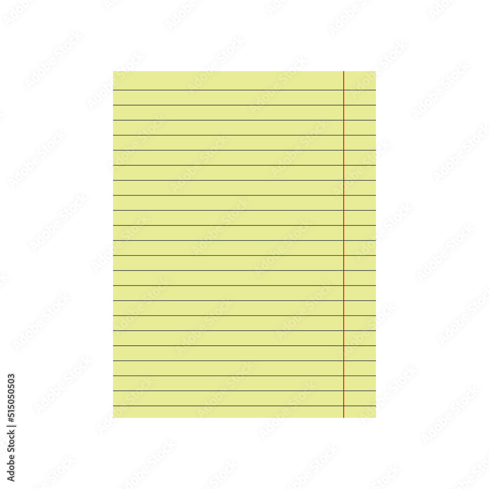 Yellow notebook paper for your text. Blank pages of notebook with margins isolated on white background. Realistic vector illustration. Yellow notebook paper for your text. Blank pages of notebook with margins isolated on white background. Realistic vector illustration.