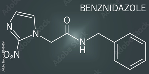 Skeletal formula of Benznidazole antiparasitic drug molecule. Used in treatment of Chagas disease - Trypanosoma cruzi.