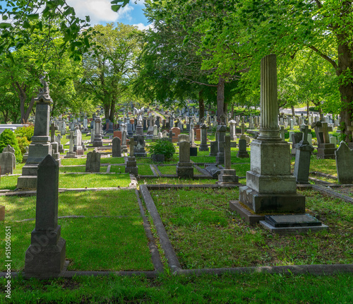 Summer view of a historic cemetery in the city of St. John’s