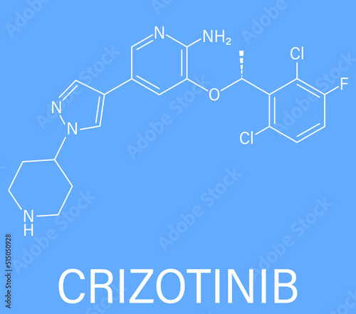 Skeletal formula of Crizotinib anti-cancer drug molecule. Inhibitor of ALK and ROS1 proteins.