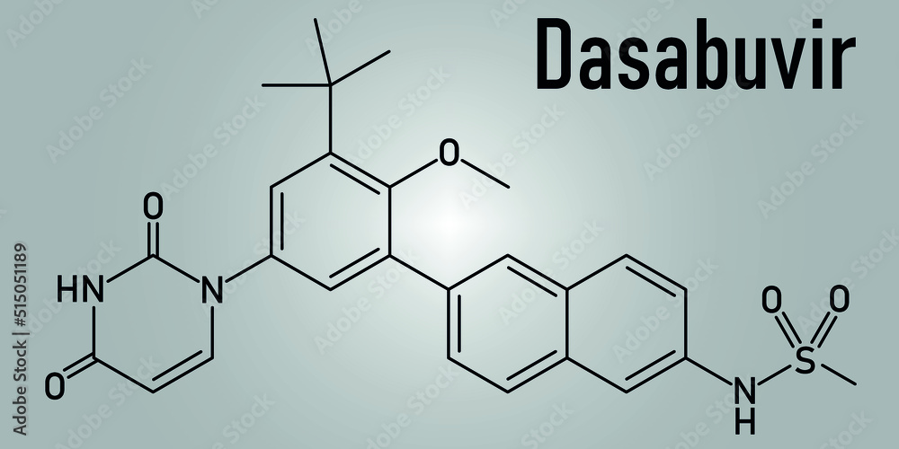 Fototapeta premium Skeletal formula of dasabuvir hepatitis C virus drug molecule.
