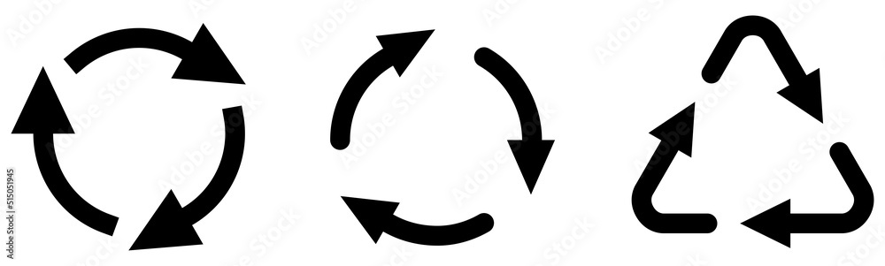 Three rounded arrows forming circle and triangle shape - simple cycle or change icon Three rounded arrows forming circle and triangle shape - simple cycle or change icon