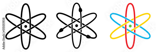 Three interlocked ellipses with small dot in centre - simple atom orbiting electrons icon