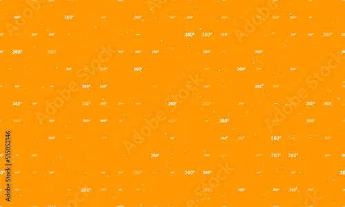 Seamless background pattern of evenly spaced white 360 degree symbols of different sizes and opacity. Vector illustration on orange background with stars