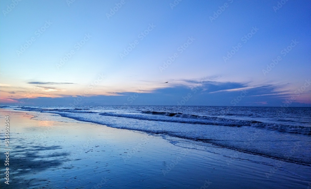 Blue Beach Ocean Sunrise Stacking Waves