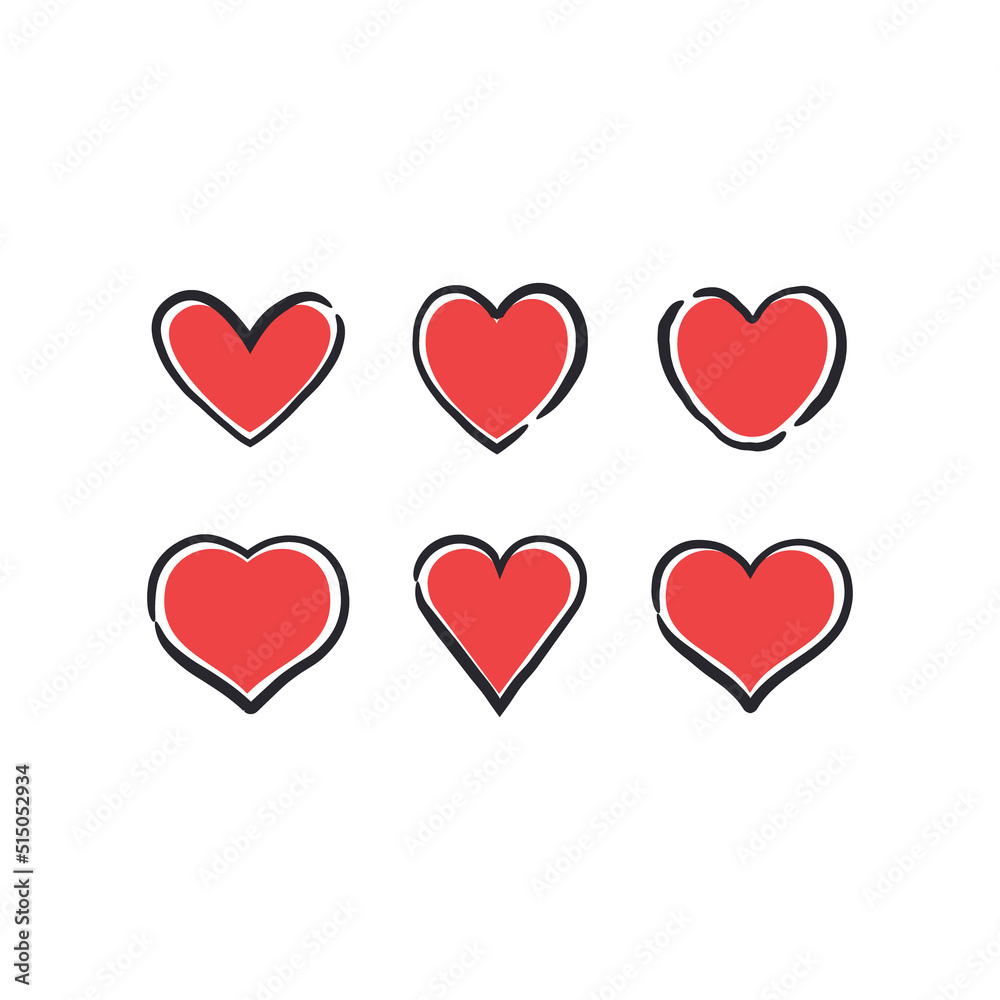 Heart doodles. Hand drawn hearts. Valentine's day love illustrations.