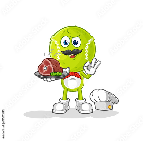 tennis ball chef with meat mascot. cartoon vector