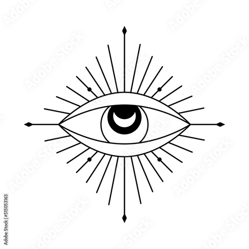 Mystic evil eye, line art esoteric sign. Occult symbol