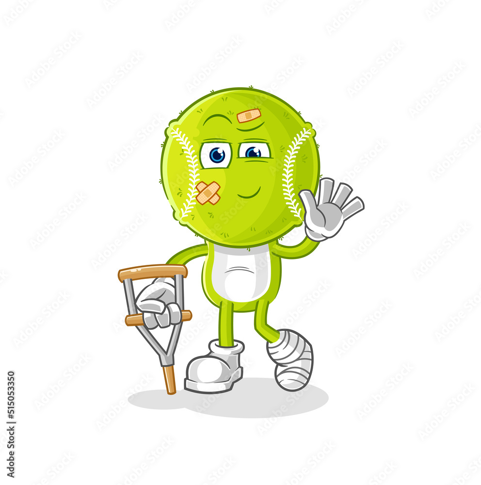Obraz premium tennis ball sick with limping stick. cartoon mascot vector