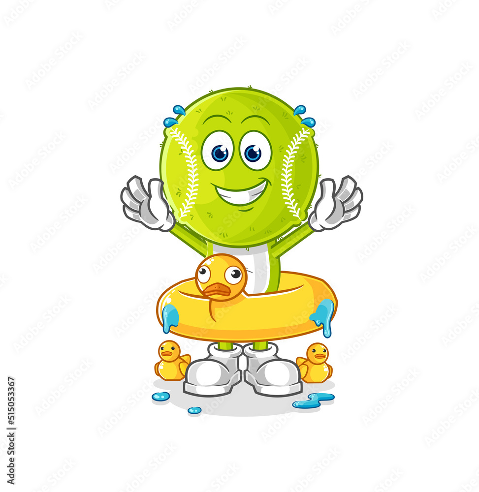tennis ball with duck buoy cartoon. cartoon mascot vector