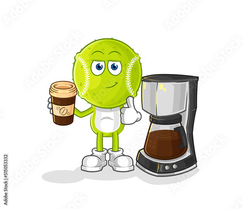 tennis ball drinking coffee illustration. character vector