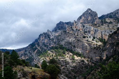 rugged mountain scenery on a cloudy autumn day. Sierra de Segura, Spain.