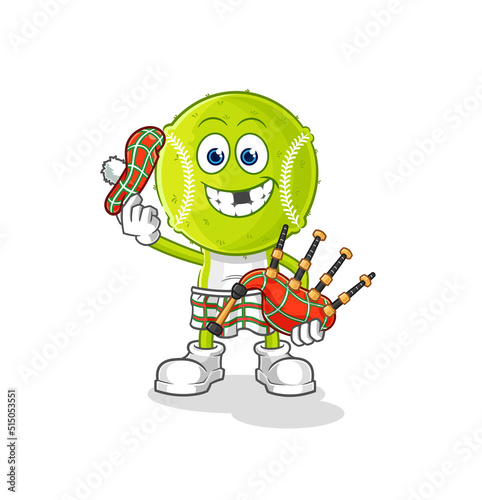 tennis ball scottish with bagpipes vector. cartoon character
