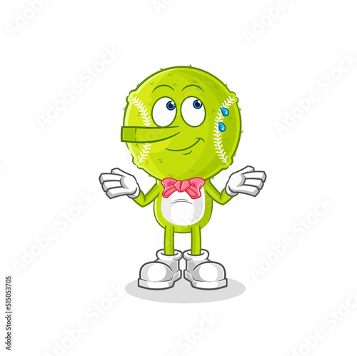 tennis ball lie like Pinocchio character. cartoon mascot vector