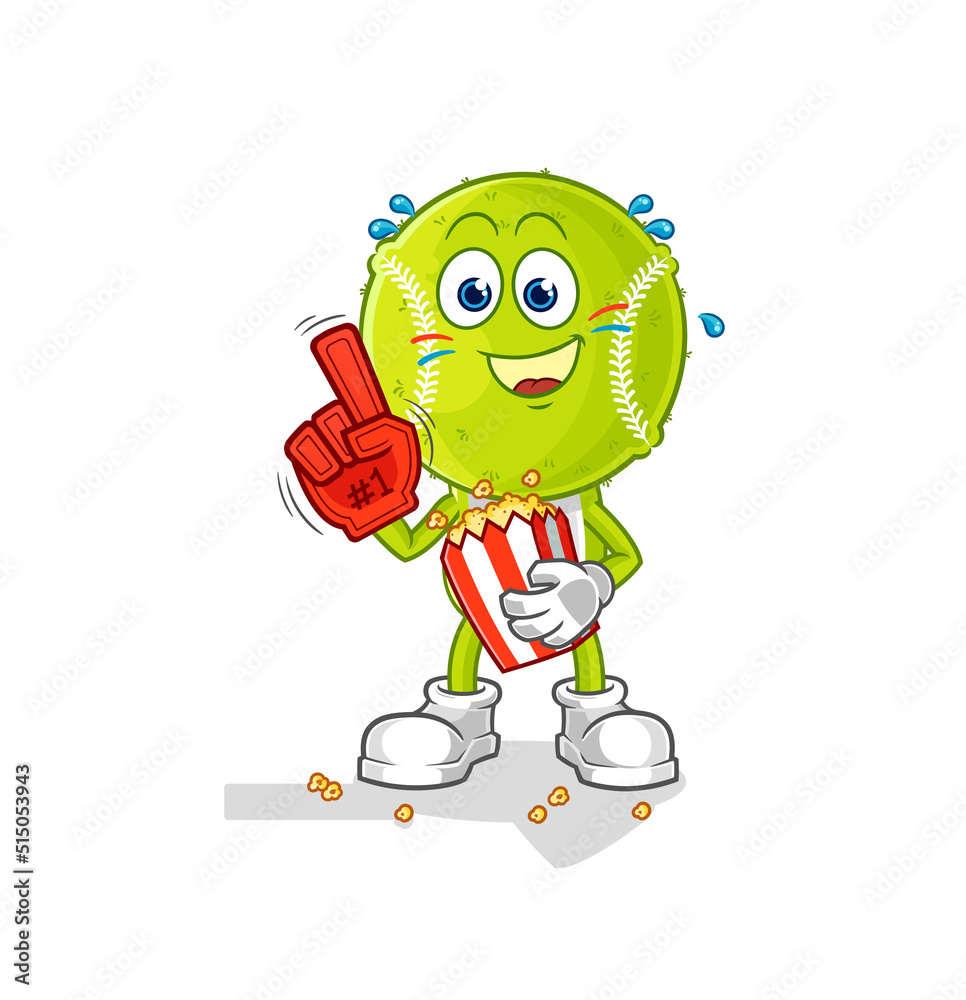 tennis ball fan with popcorn illustration. character vector